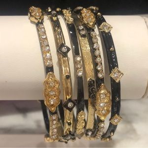 Gold and Black Crystal Multi-Bangle Bracelet Set